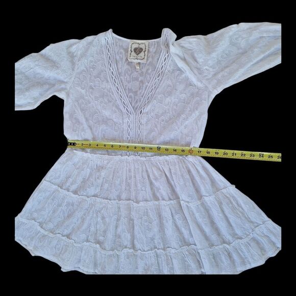 Z&L Europe Boho Tiered Babydoll Dress Oversized S White Cotton Balloon Sleeves - Picture 11 of 16